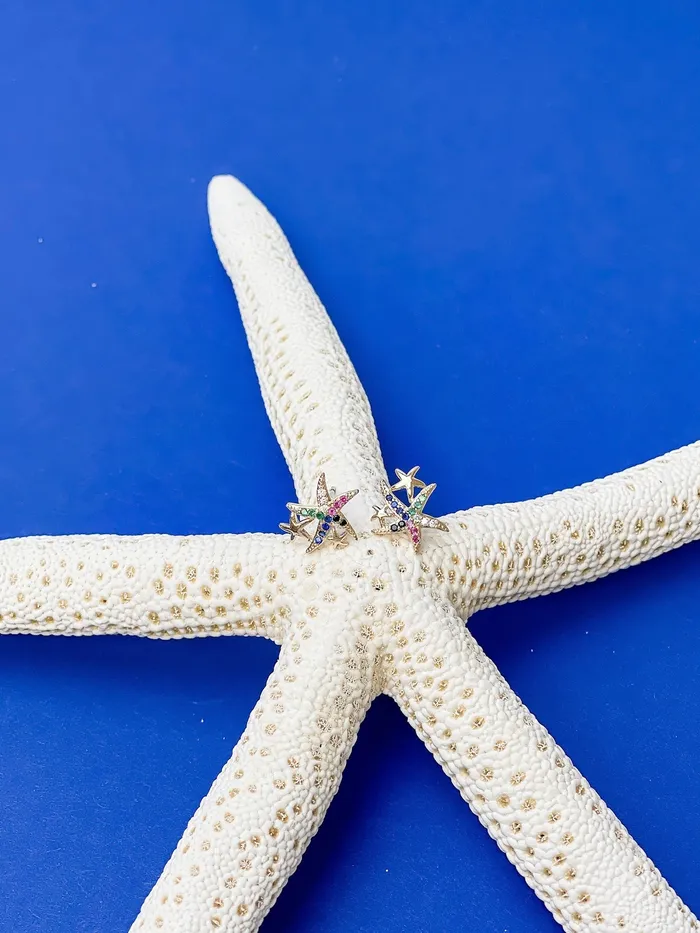 Earrings Prep Obsessed PR Cubic Zirconia Starfish Stud Earrings Gold