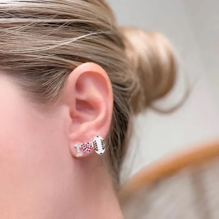 Earrings Prep Obsessed PR Love Football Rhinestone Stud Earrings