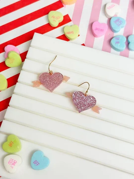 Earrings Prep Obsessed RNK Acrylic Glitter Bow Arrow Heart Dangle Earrings Pink Earrings Prep Obsessed RNK Acrylic Glitter Bow Arrow Heart Dangle Earrings Pink