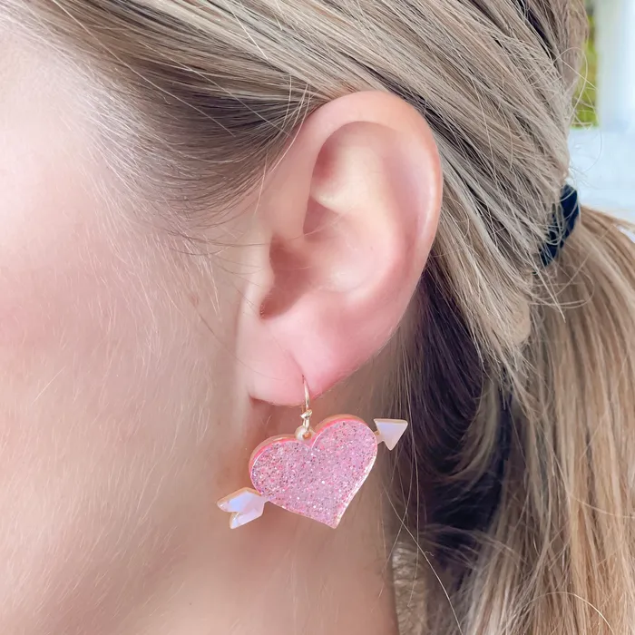 Earrings Prep Obsessed RNK Acrylic Glitter Bow Arrow Heart Dangle Earrings Pink
