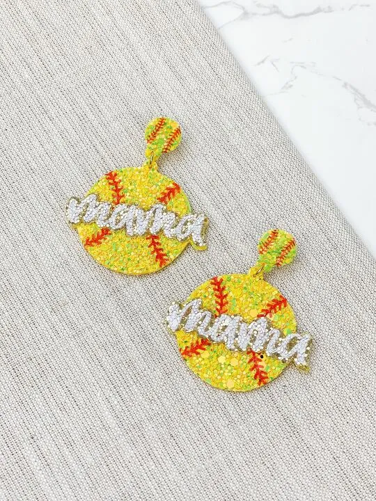 Earrings Prep Obsessed RNK Sports Mama Glitter Dangle Earrings Softball