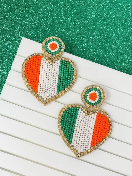 Earrings Prep Obsessed TL Irish Flag Heart Beaded Dangle Earrings