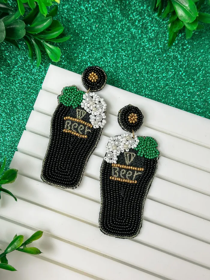 Earrings Prep Obsessed TL St Paddys Beer Beaded Dangle Earrings