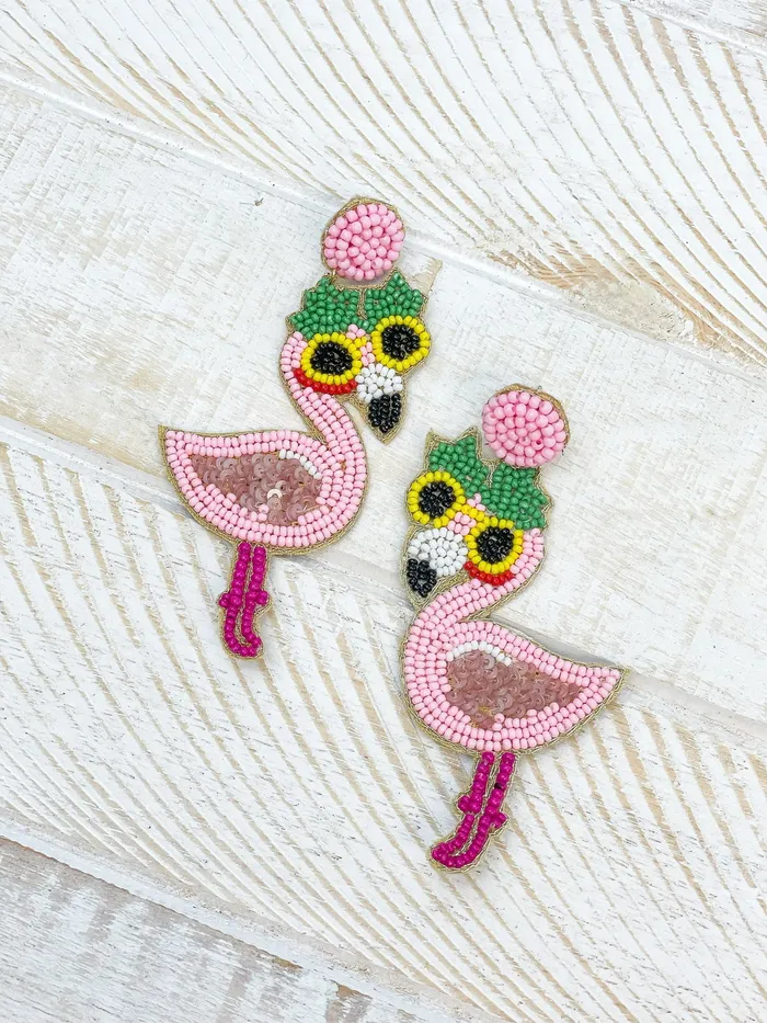 Earrings Prep Obsessed TL Sunny Days Flamingo Beaded Dangle Earrings