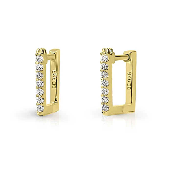 Earrings Rectangle CZ Mini Hoop Earrings in Sterling Silver 046 BERRICLE