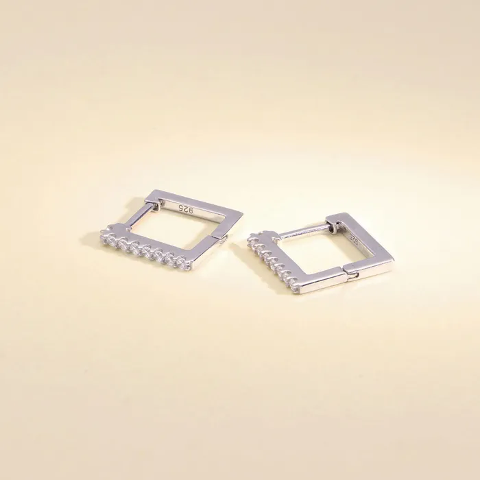 Earrings Rectangle CZ Mini Hoop Earrings in Sterling Silver 046 BERRICLE