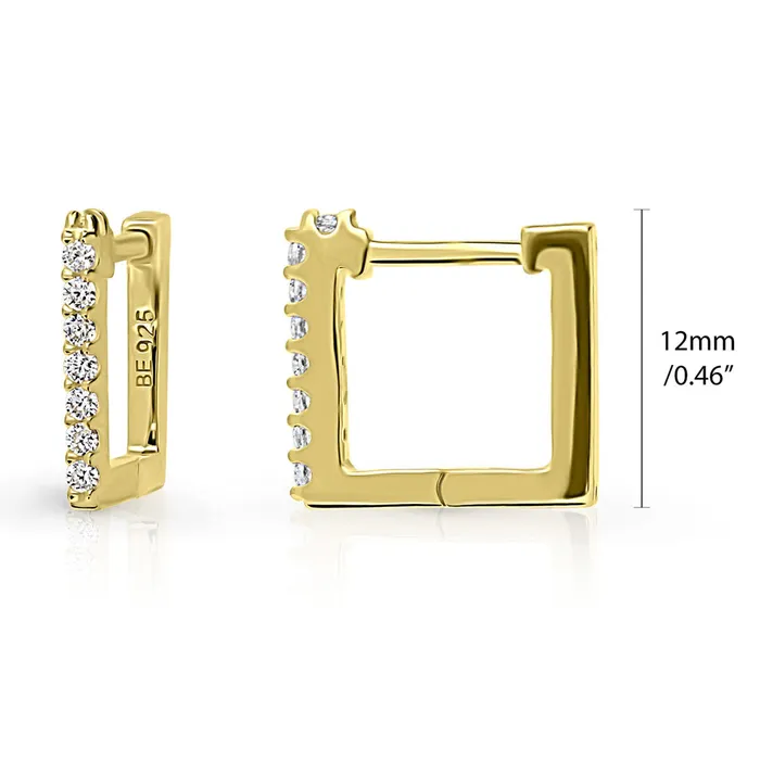 Earrings Rectangle CZ Mini Hoop Earrings in Sterling Silver 046 BERRICLE