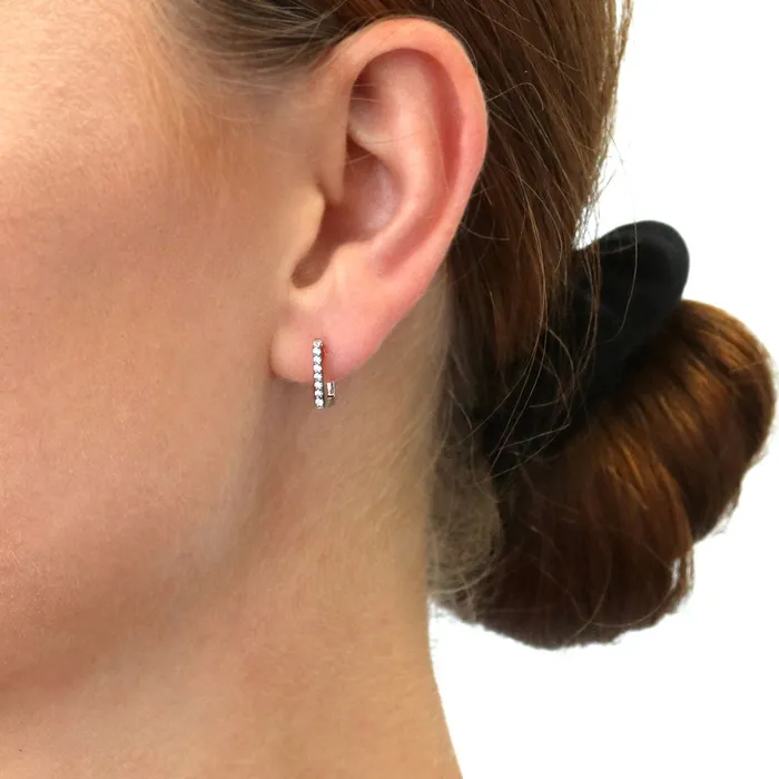Earrings Rectangle CZ Mini Hoop Earrings in Sterling Silver 046 BERRICLE