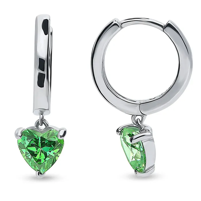 Earrings Solitaire Heart Green Heart CZ Earrings in Sterling Silver 14ct BERRICLE Earrings Solitaire Heart Green Heart CZ Earrings in Sterling Silver 14ct BERRICLE