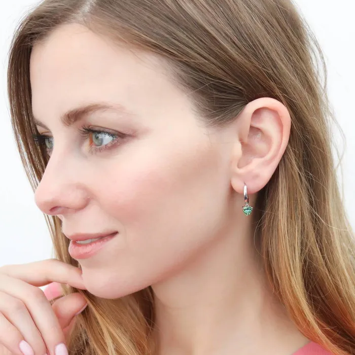 Earrings Solitaire Heart Green Heart CZ Earrings in Sterling Silver 14ct BERRICLE
