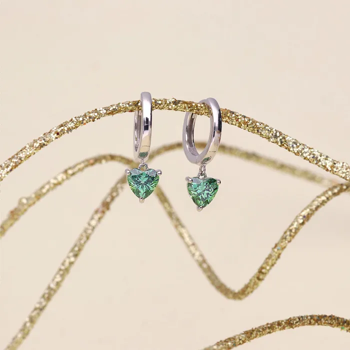 Earrings Solitaire Heart Green Heart CZ Earrings in Sterling Silver 14ct BERRICLE