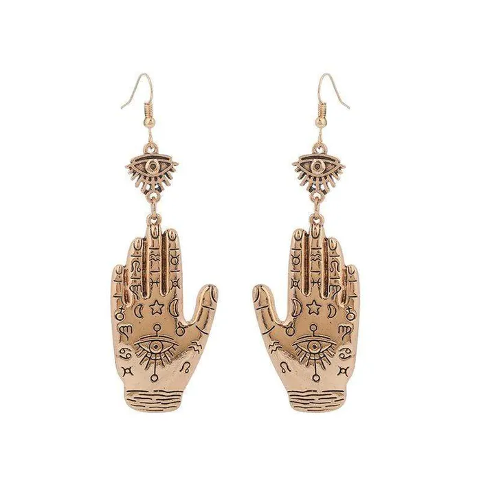 Earrings Vintage Evil Eye Hamsa Hand Drop Earrings wickedafstore