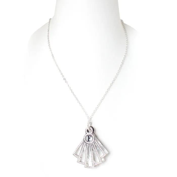 Ferre Milano Necklace Silver Color Long Chain With Fan Style Mop Fan Frame With Crystal Ferre Milano Necklaces Ferre Milano Necklace Silver Color Long Chain With Fan Style Mop Fan Frame With Crystal Ferre Milano Necklaces