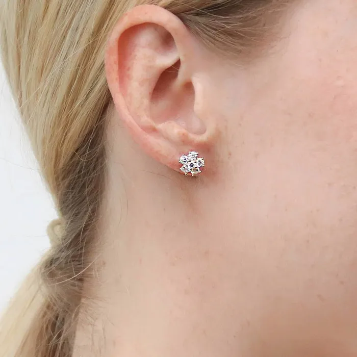 Flower CZ Stud Earrings in Gold Flashed Sterling Silver 2 Pairs BERRICLE Earrings