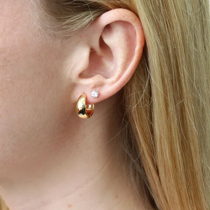 Flower CZ Stud Earrings in Gold Flashed Sterling Silver 2 Pairs BERRICLE Earrings