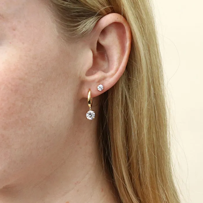 Flower CZ Stud Earrings in Gold Flashed Sterling Silver 2 Pairs BERRICLE Earrings