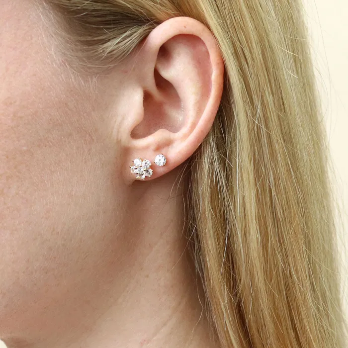 Flower CZ Stud Earrings in Gold Flashed Sterling Silver 2 Pairs BERRICLE Earrings