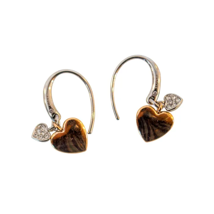 Fossil Fossil Earrings Base Metal With Circle Zircon Heart Dangle Rosegold Earrings