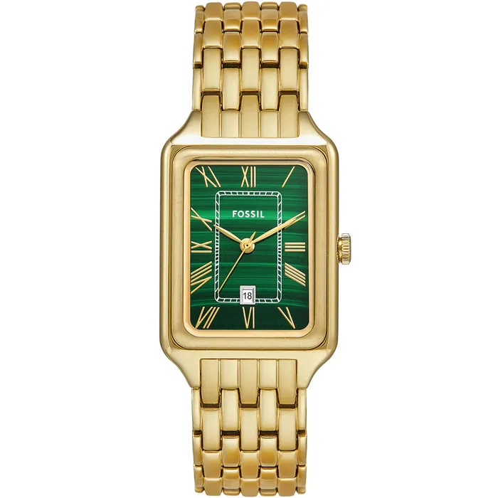 Fossil Raquel Ladies Green Dial Gold Plated Watch Fossil Watches