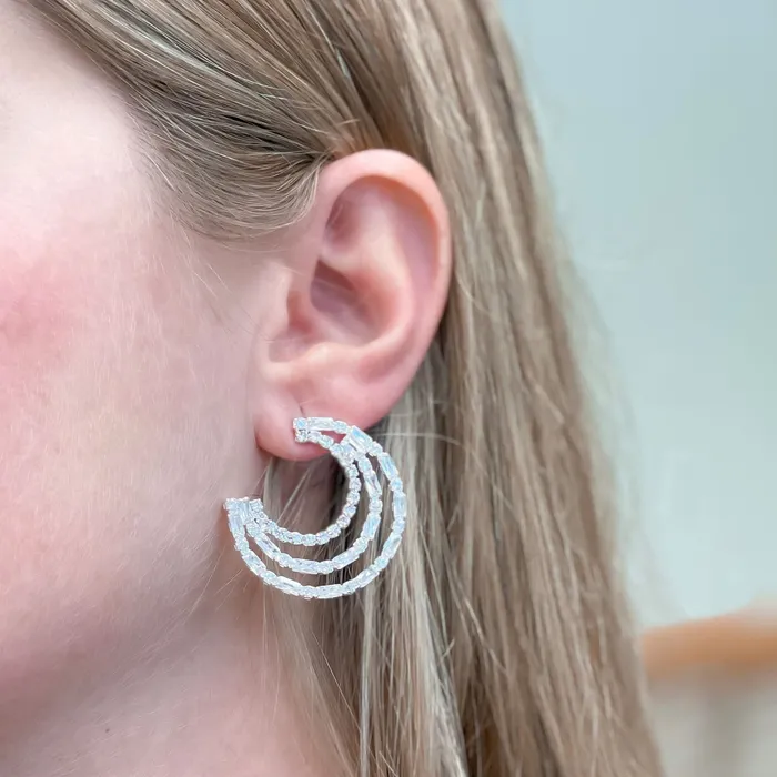 Glitzy Crescent Moon Statement Post Earrings Silver Prep Obsessed TW Earrings Glitzy Crescent Moon Statement Post Earrings Silver Prep Obsessed TW Earrings