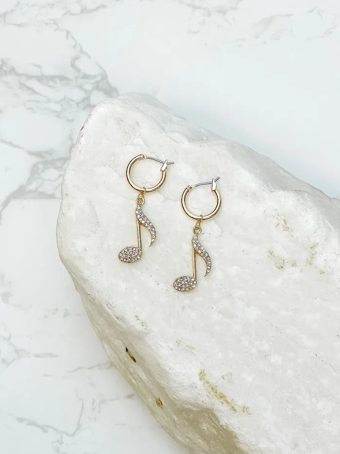 Glitzy Note Music Huggie Hoop Dangle Earrings Prep Obsessed PR Earrings