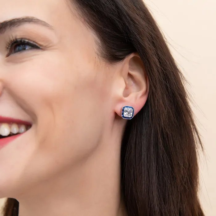 Halo Art Deco Princess CZ Stud Earrings in Sterling Silver BERRICLE Earrings