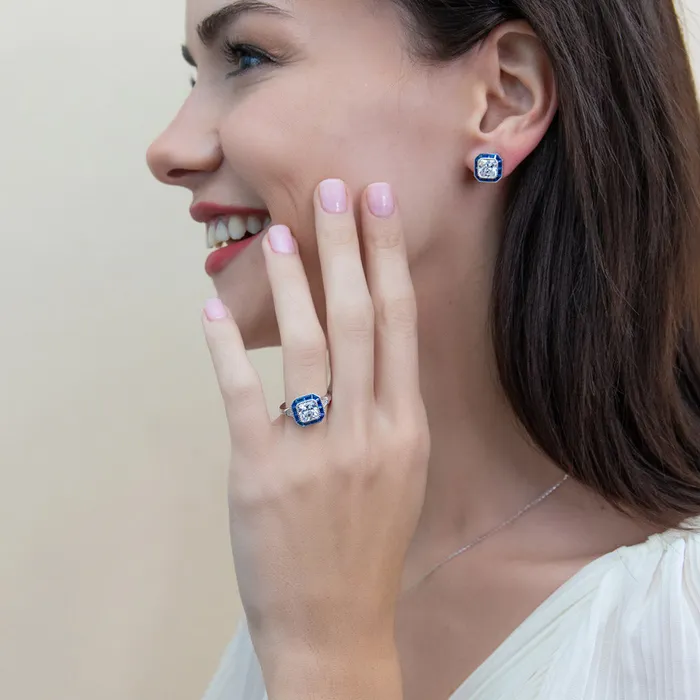 Halo Art Deco Princess CZ Stud Earrings in Sterling Silver BERRICLE Earrings