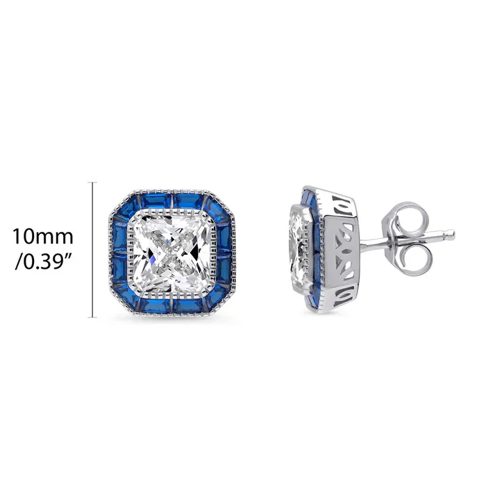 Halo Art Deco Princess CZ Stud Earrings in Sterling Silver BERRICLE Earrings