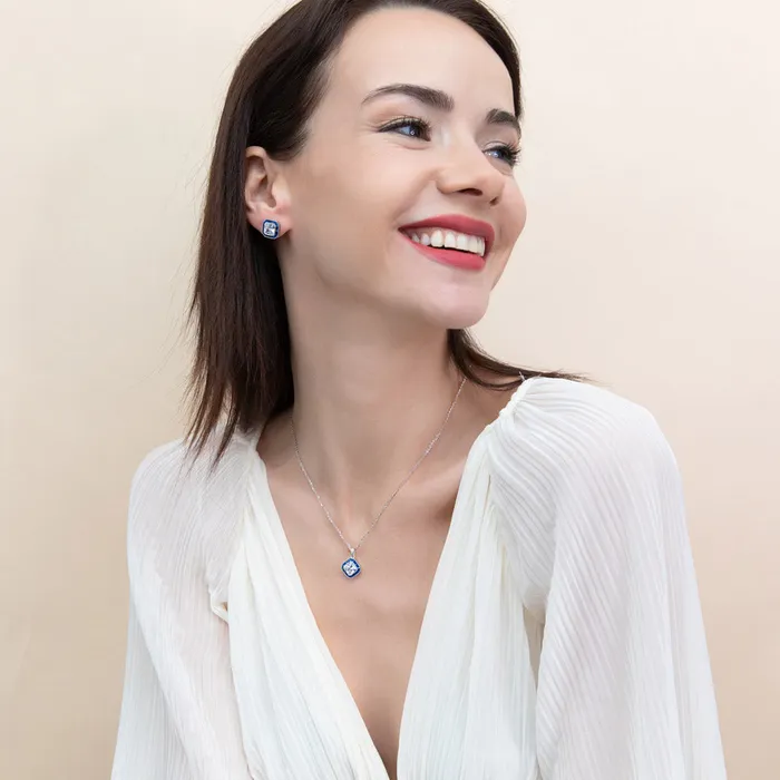 Halo Art Deco Princess CZ Stud Earrings in Sterling Silver BERRICLE Earrings