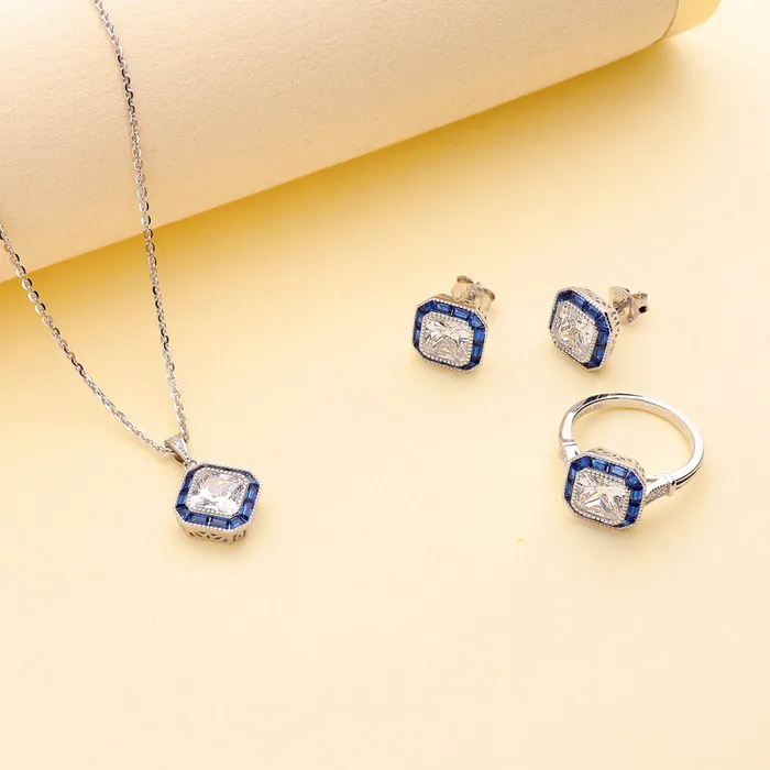 Halo Art Deco Princess CZ Stud Earrings in Sterling Silver BERRICLE Earrings