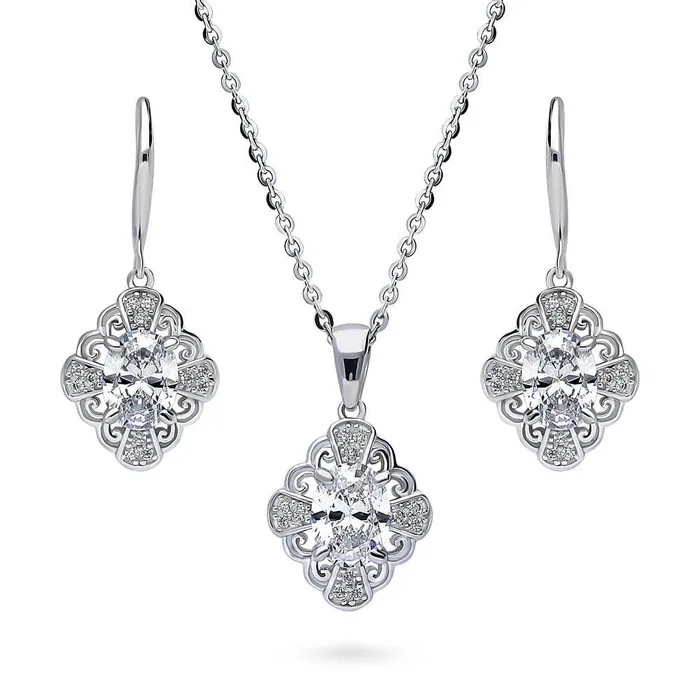 Halo Flower Oval CZ Set in Sterling Silver BERRICLE Earrings