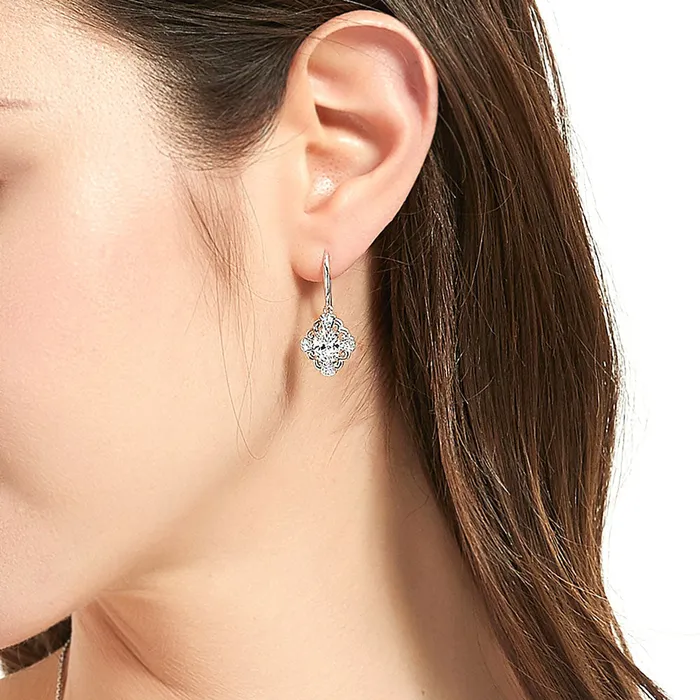 Halo Flower Oval CZ Set in Sterling Silver BERRICLE Earrings