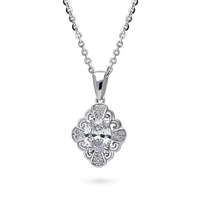 Halo Flower Oval CZ Set in Sterling Silver BERRICLE Earrings