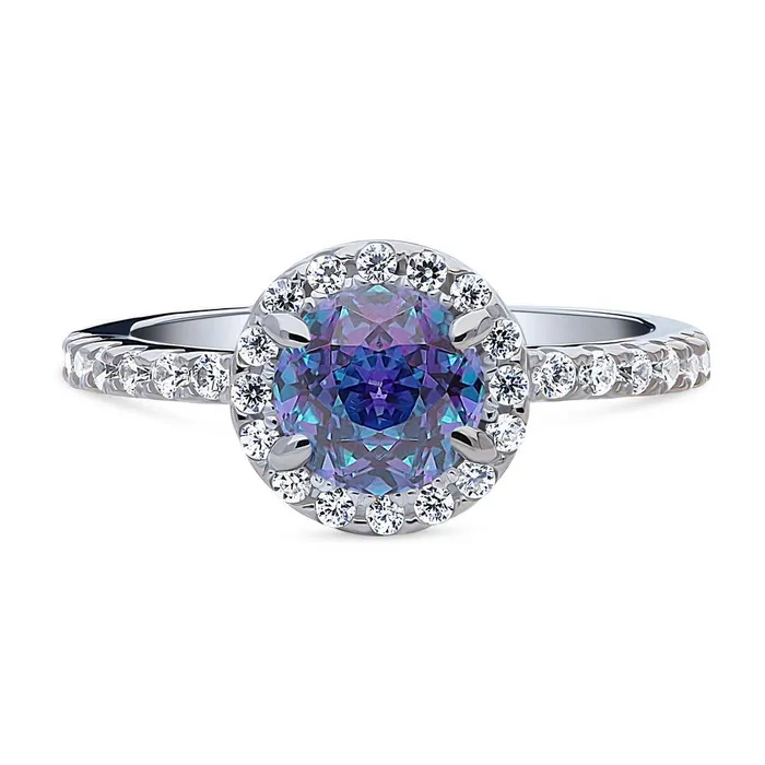 Halo Kaleidoscope Purple Aqua CZ Ring in Sterling Silver BERRICLE Rings