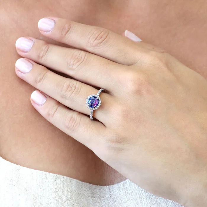 Halo Kaleidoscope Purple Aqua CZ Ring in Sterling Silver BERRICLE Rings