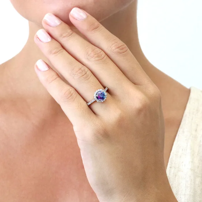 Halo Kaleidoscope Purple Aqua CZ Ring in Sterling Silver BERRICLE Rings