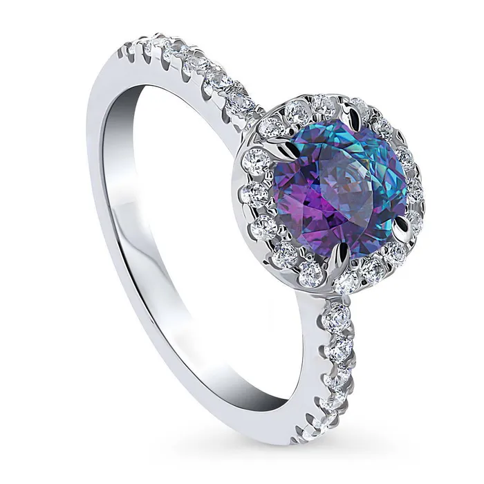Halo Kaleidoscope Purple Aqua CZ Ring in Sterling Silver BERRICLE Rings