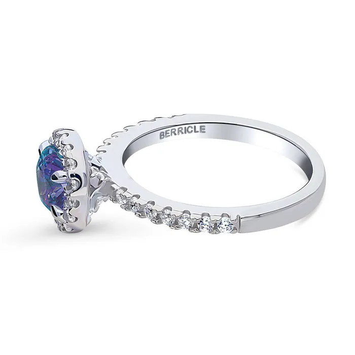 Halo Kaleidoscope Purple Aqua CZ Ring in Sterling Silver BERRICLE Rings