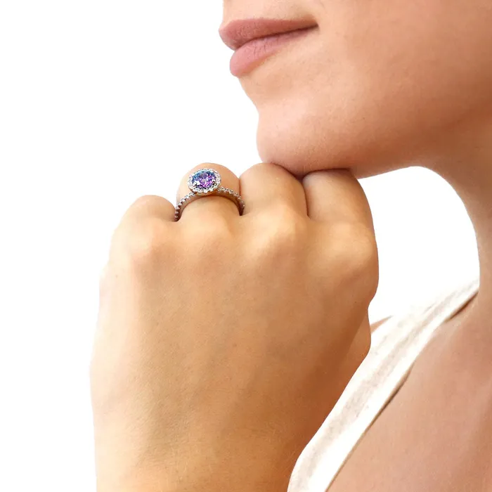 Halo Kaleidoscope Purple Aqua CZ Ring in Sterling Silver BERRICLE Rings