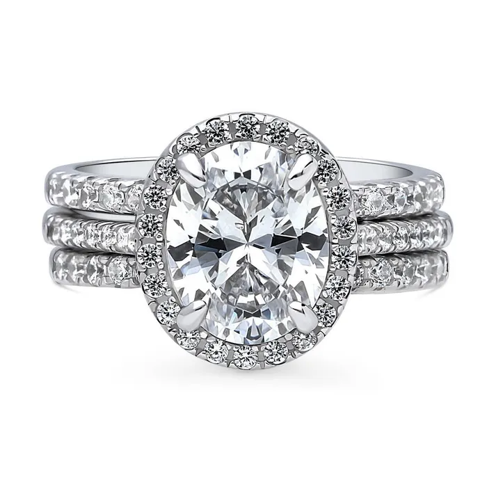 Halo Oval CZ Ring Set in Sterling Silver BERRICLE Rings