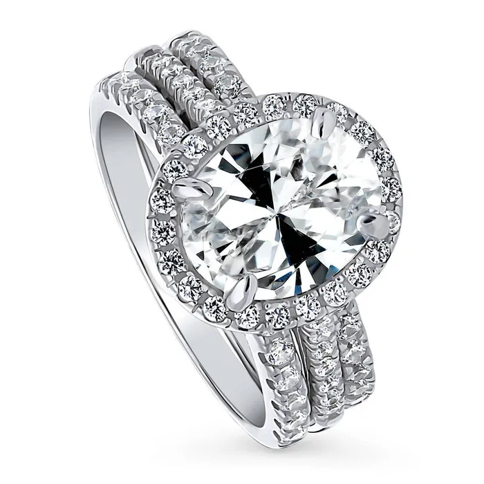 Halo Oval CZ Ring Set in Sterling Silver BERRICLE Rings