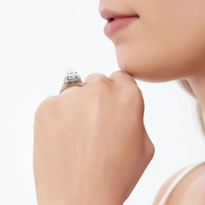 Halo Oval CZ Ring Set in Sterling Silver BERRICLE Rings
