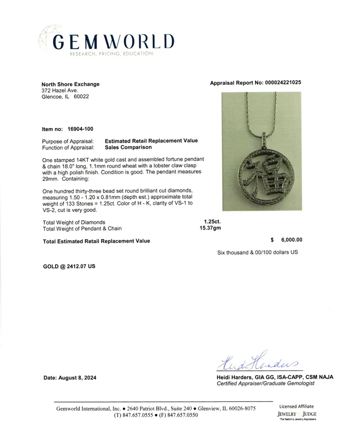 Jewelry Necklaces 14K White Gold 18 Necklace with Diamond Fortune Pendant