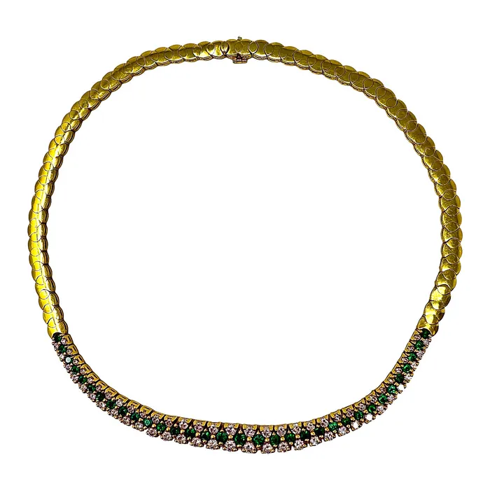 Jewelry Necklaces 18K Gold Necklace with 33 Emeralds and 64 Diamonds