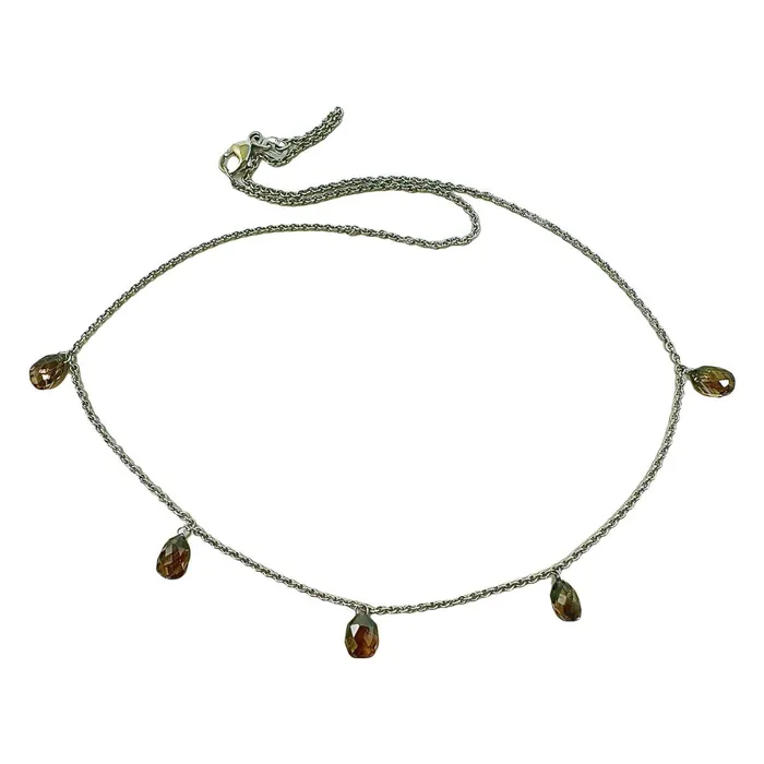 Jewelry Necklaces 18K White Gold Cable Chain Necklace with 5 Cognac Colored Diamond Briolettes Jewelry Necklaces 18K White Gold Cable Chain Necklace with 5 Cognac Colored Diamond Briolettes
