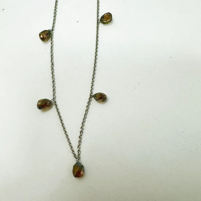 Jewelry Necklaces 18K White Gold Cable Chain Necklace with 5 Cognac Colored Diamond Briolettes