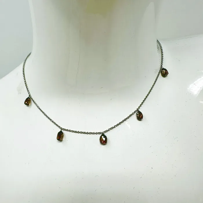 Jewelry Necklaces 18K White Gold Cable Chain Necklace with 5 Cognac Colored Diamond Briolettes