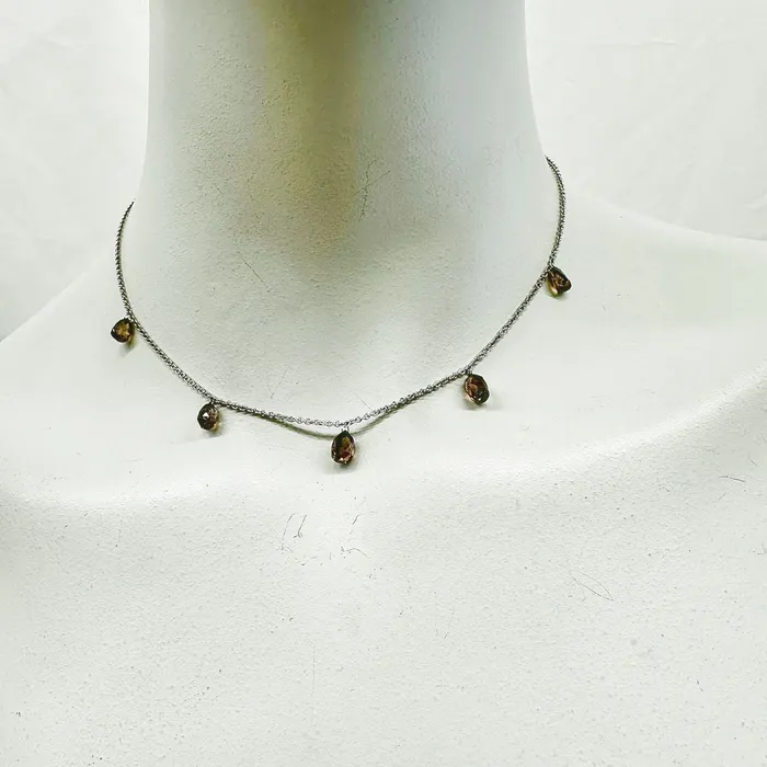 Jewelry Necklaces 18K White Gold Cable Chain Necklace with 5 Cognac Colored Diamond Briolettes