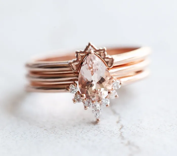 Jodie Pear Morganite Diamond Ring Set Capucinne Rings