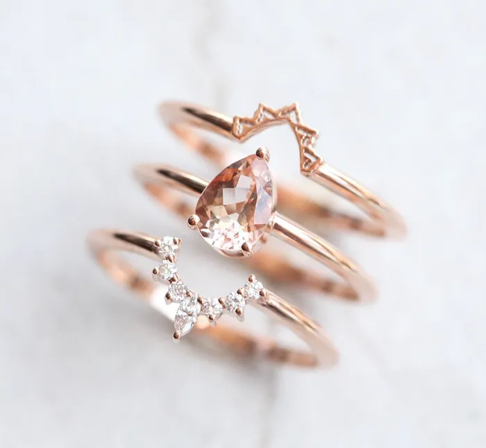 Jodie Pear Morganite Diamond Ring Set Capucinne Rings